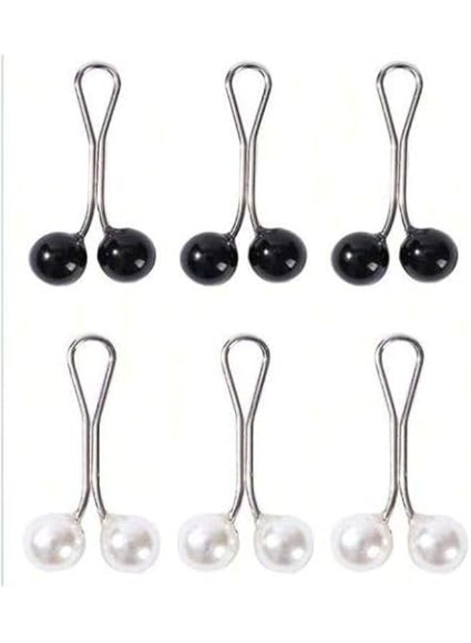 دبابيس الحجاب اللطيفة لوشاح الراس والشال والوشاح والحجاب الاسلامي، دبابيس امان ازرار لتزيين فستان الزفاف أبيض وأسود 12قطعه - Image 1